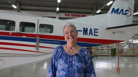 Rebecca Stuart in the hanger