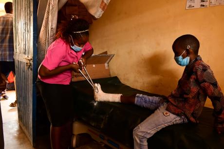 Mahir undergoing serial casting during the mobile clinic