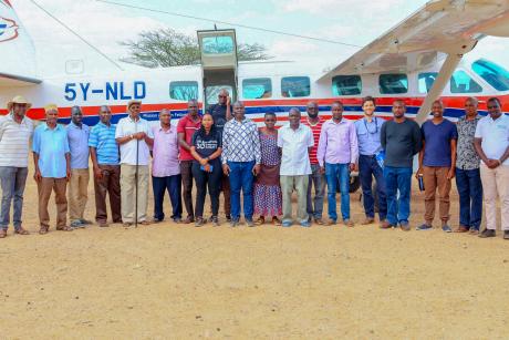 A team of eye specialists from the Fred Hollows Foundation Pilot Daniel Gill  at Laisamis Airstrip